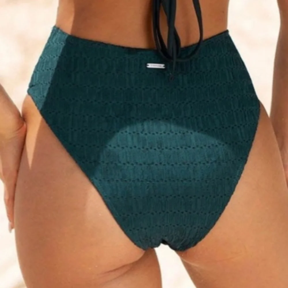 NWT Berlook Dark Green Textured Plunge One-Piece Swimsuit